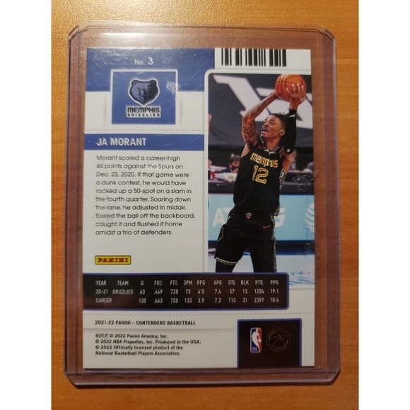2021-2022 Panini Contenders Playoff Ticket Ja Morant #3 61/249 Memphis Grizzlies - Picture 3 of 3